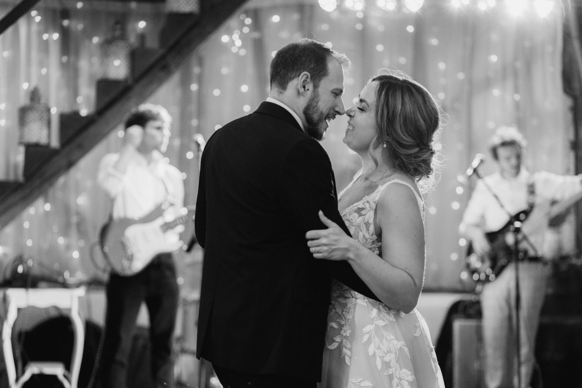 The first dance at Old Luxters Barn wedding venue in Oxfordshire