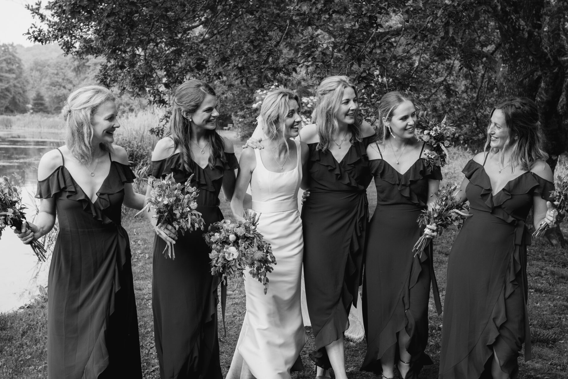 A bridesmaid group shot at this outdoor Devon wedding