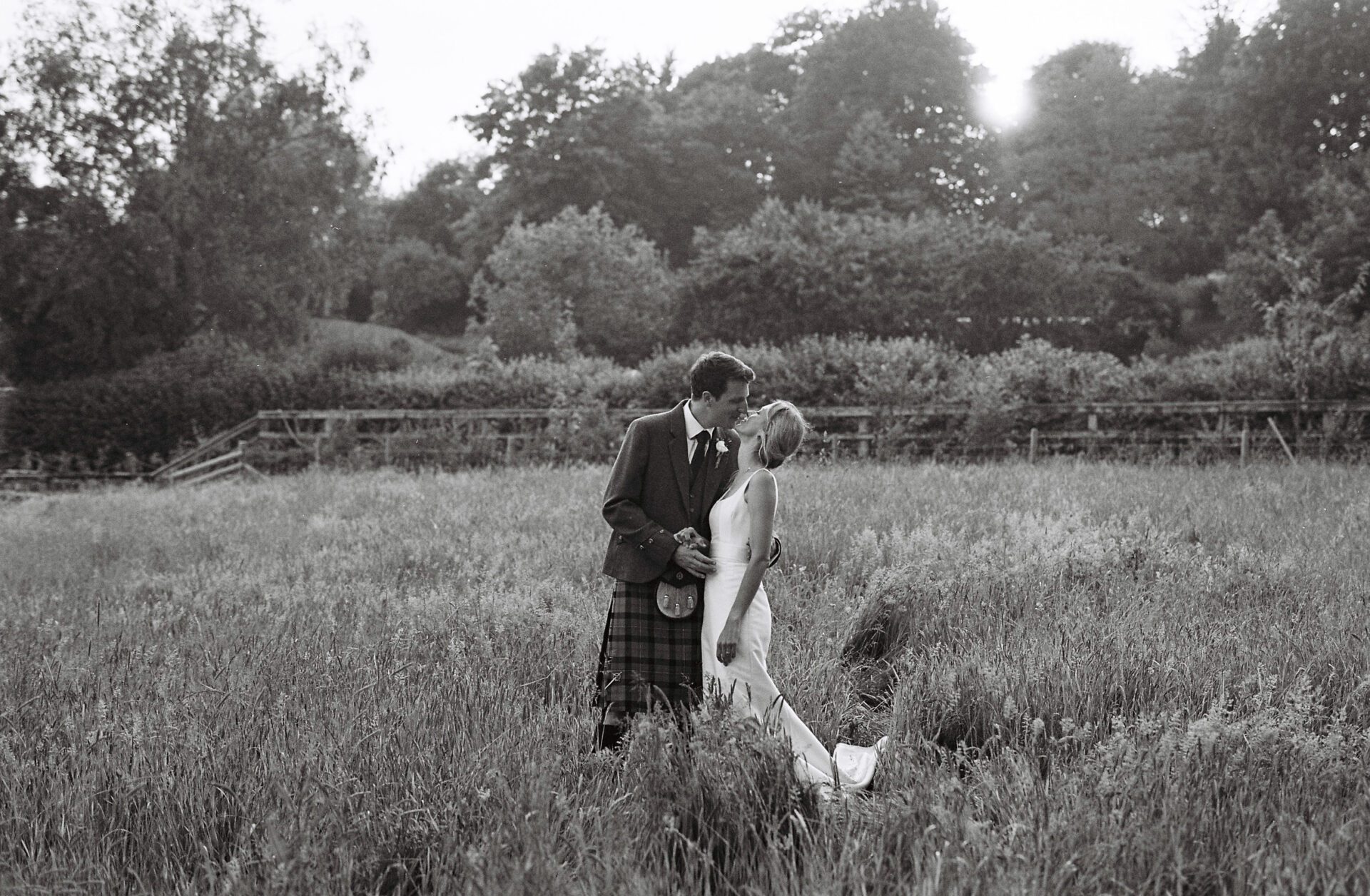 Golden hour at a Devon marquee wedding captured on 35mm film