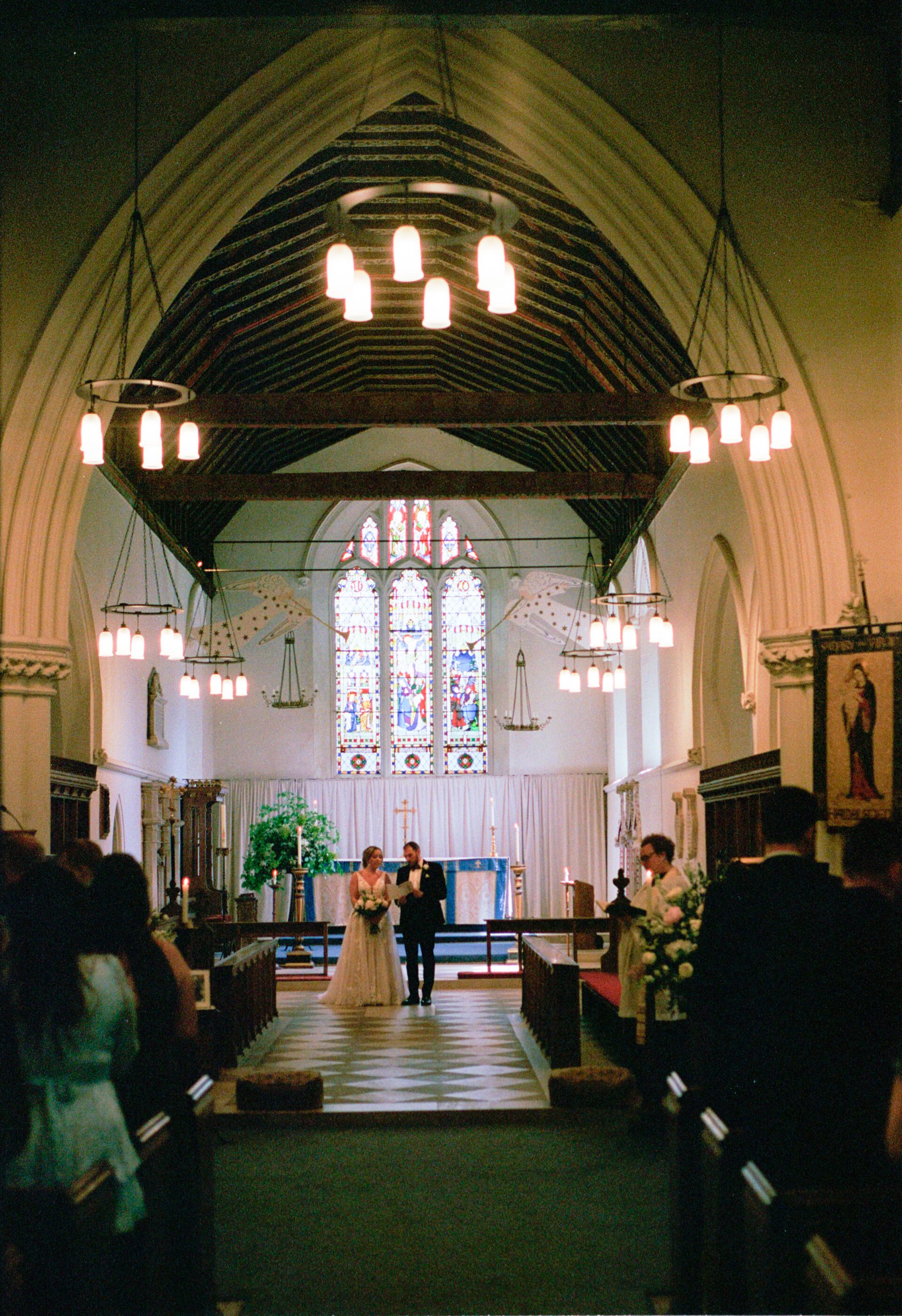 Church wedding ceremony in Oxfordshire captured on 35mm film