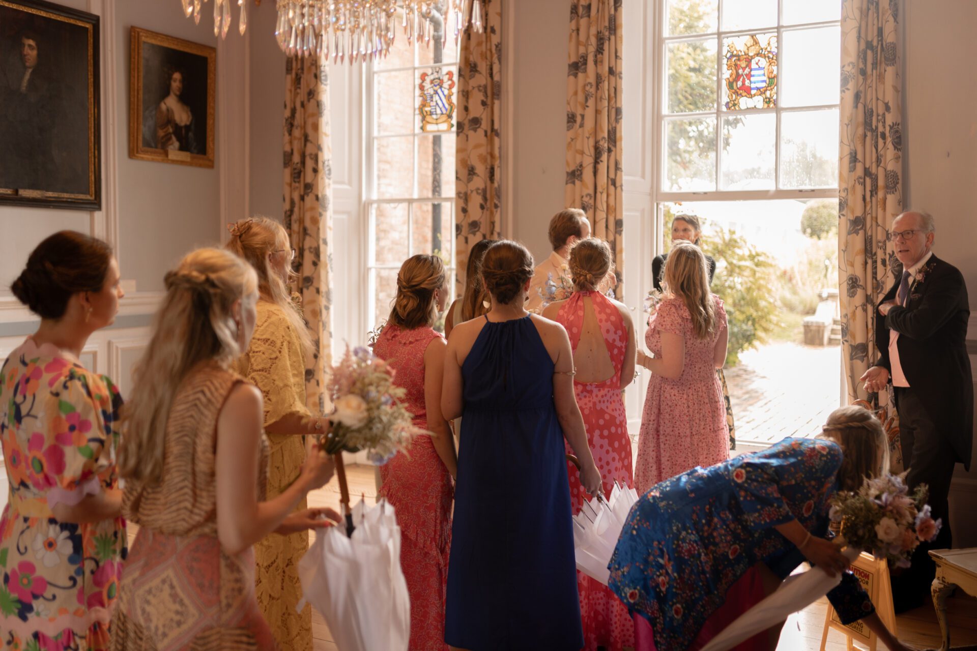 The bridal party get ready for the wedding ceremony at Brickwall House, Kent wedding venue