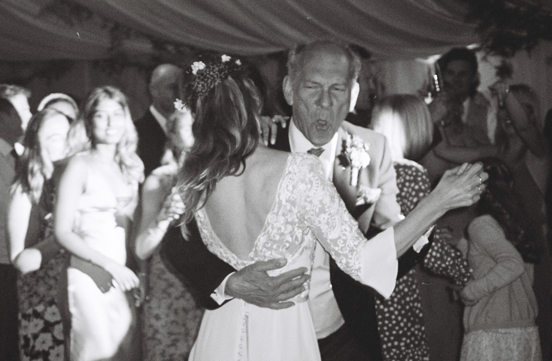 The bride and her father dance, photographed on 35mm
