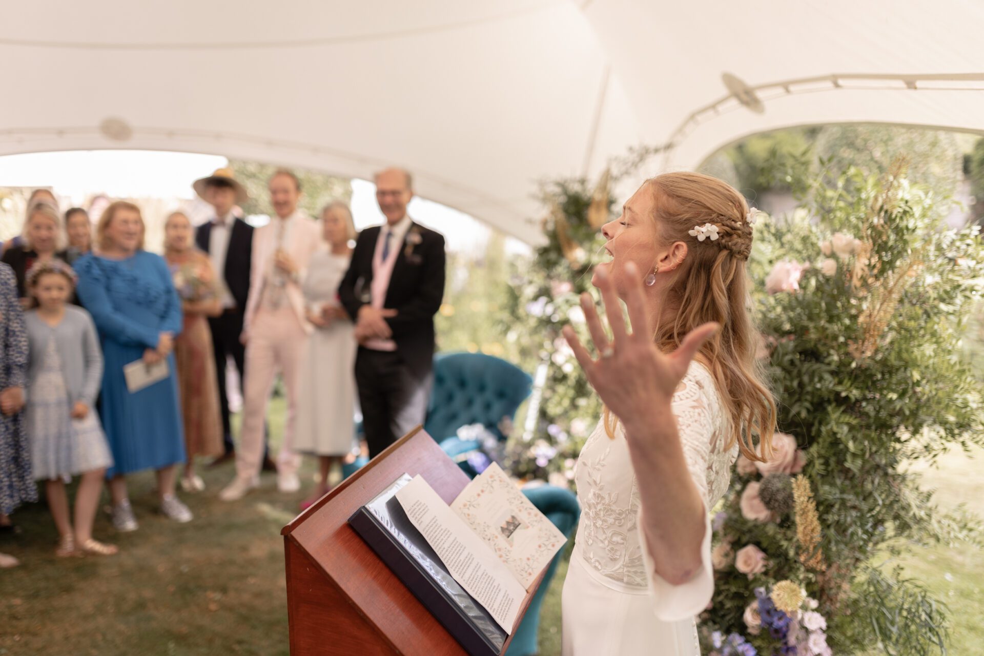 The bride gives a wedding speech at Brickwall House