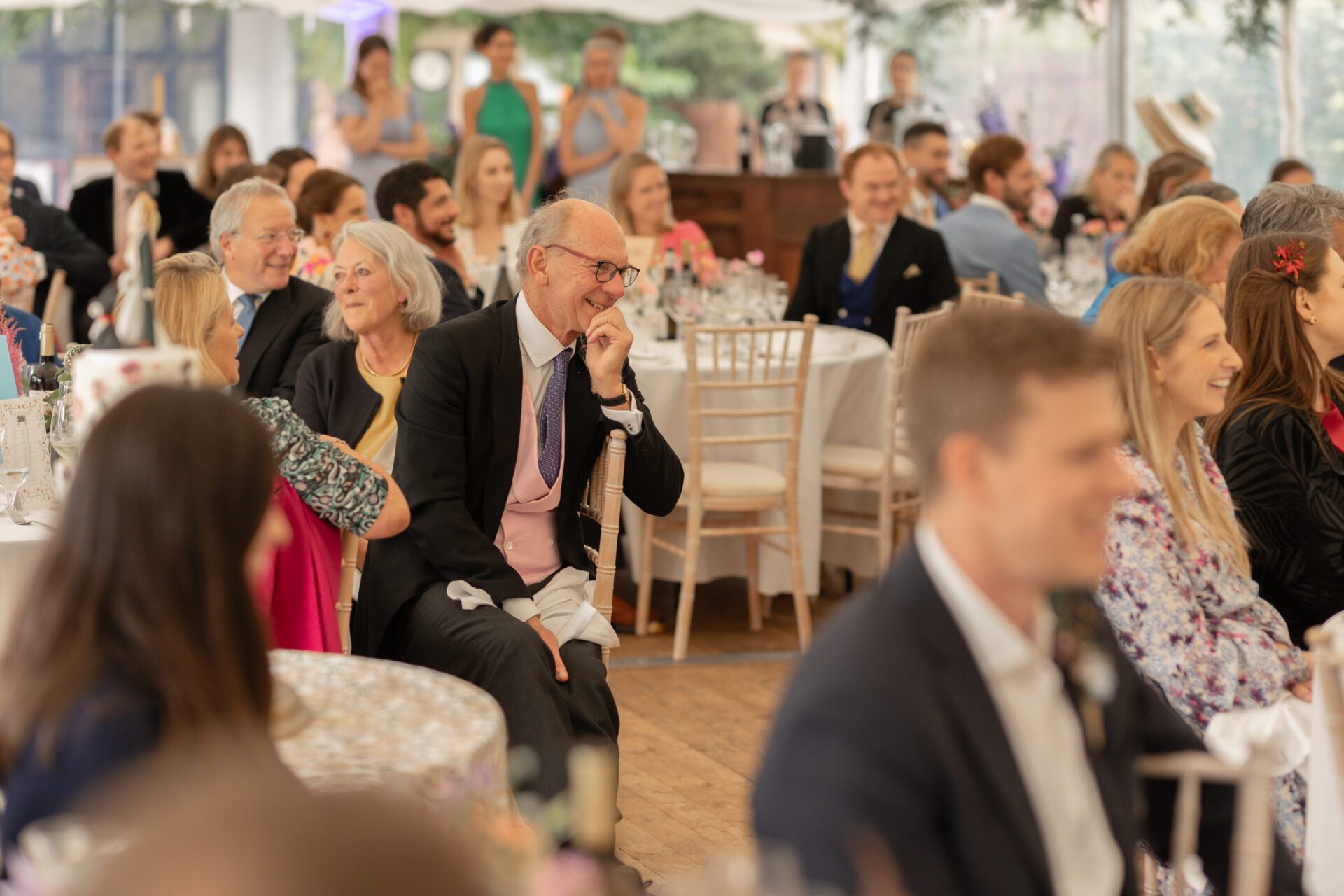 Wedding guests enjoy speeches at Kent wedding