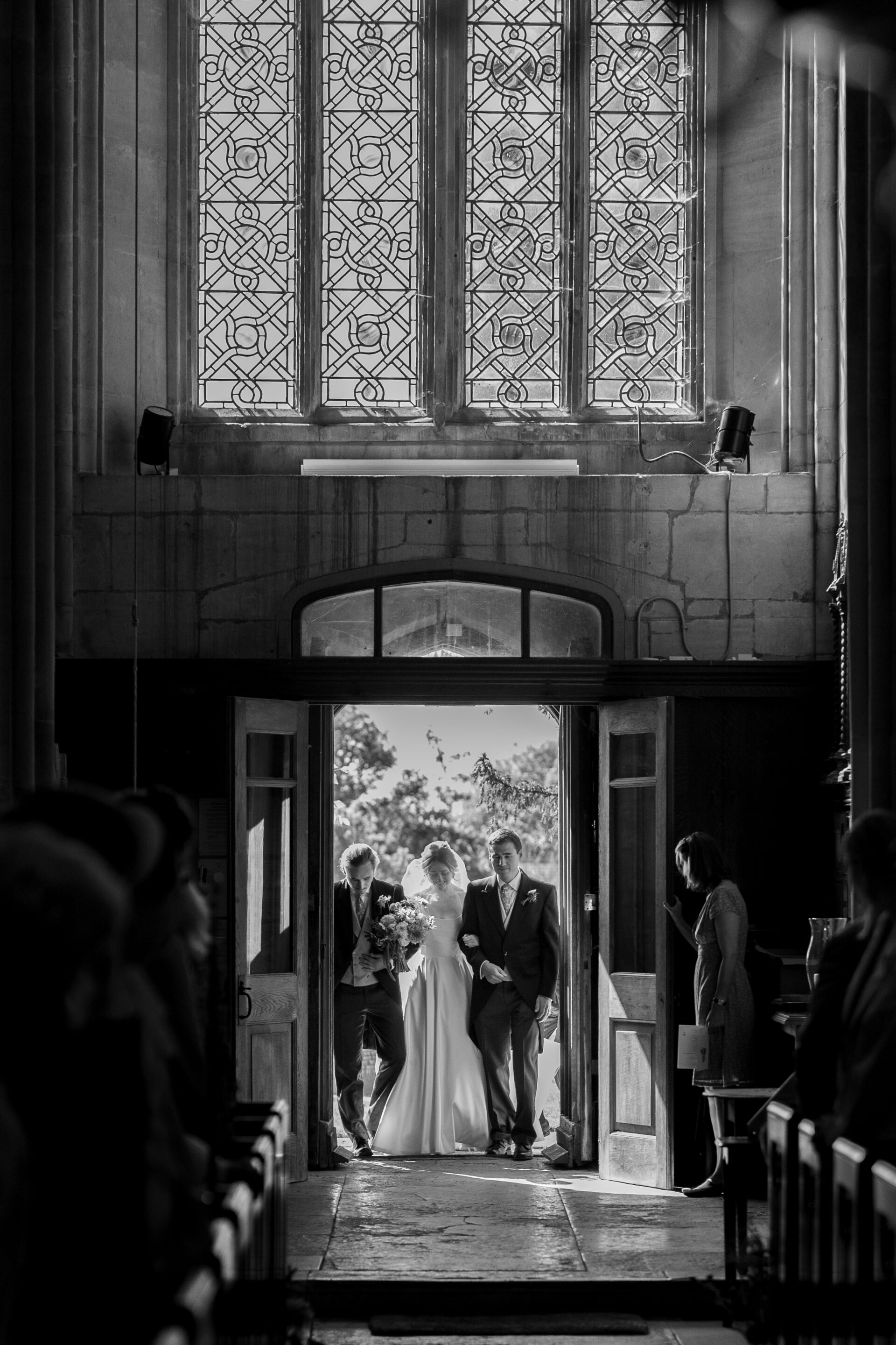 The bride arrives for her Somerset church wedding cermeony
