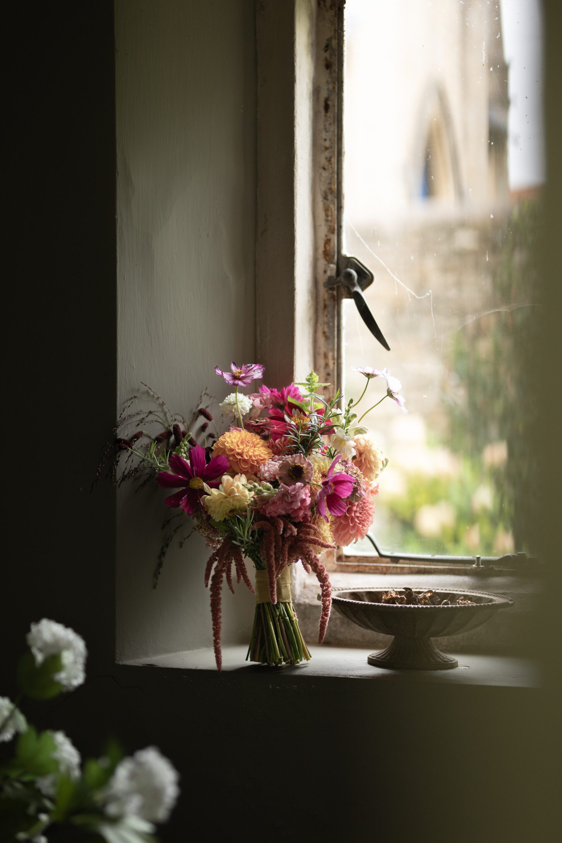 Autumnal floral details atEmma and Conrad's Somerset marquee wedding