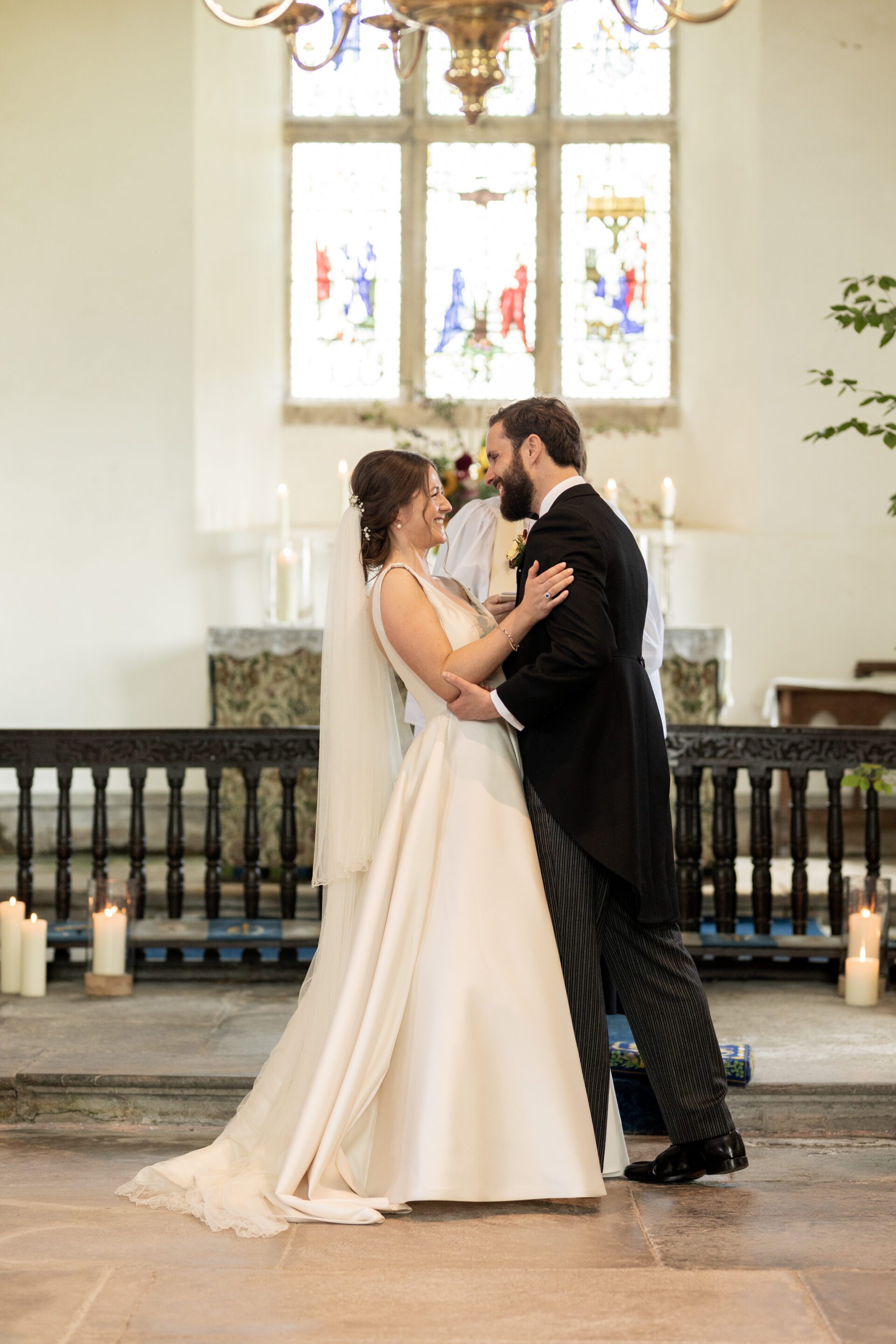 The bride and groom share their first kiss as husband and wife