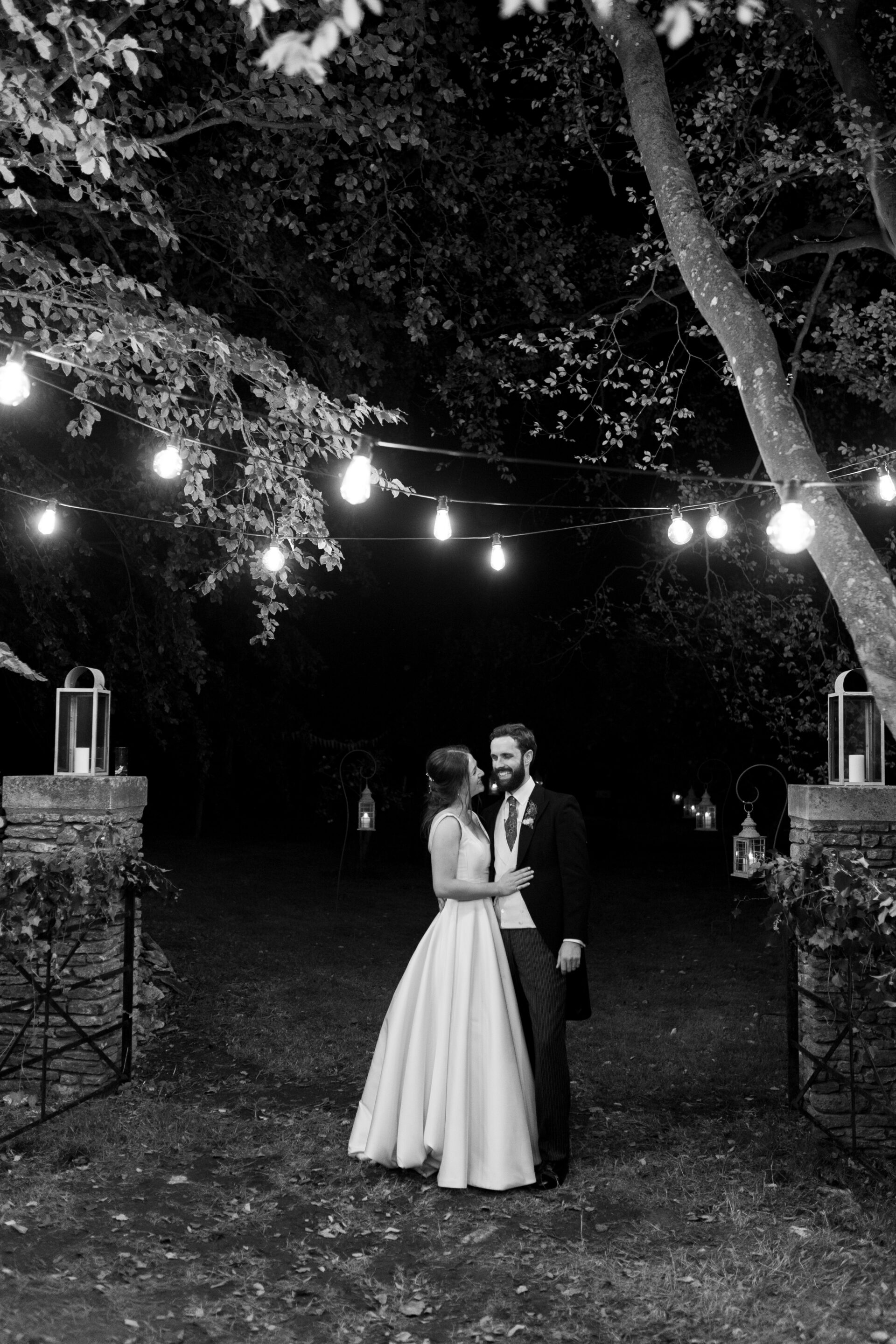 Nighttime couples portraits at a Somerset marquee wedding