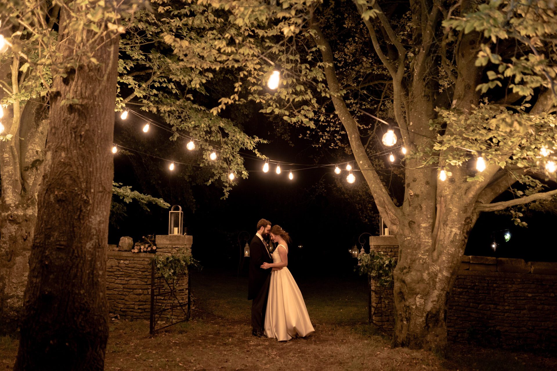 Nighttime couples portraits at a Somerset marquee wedding
