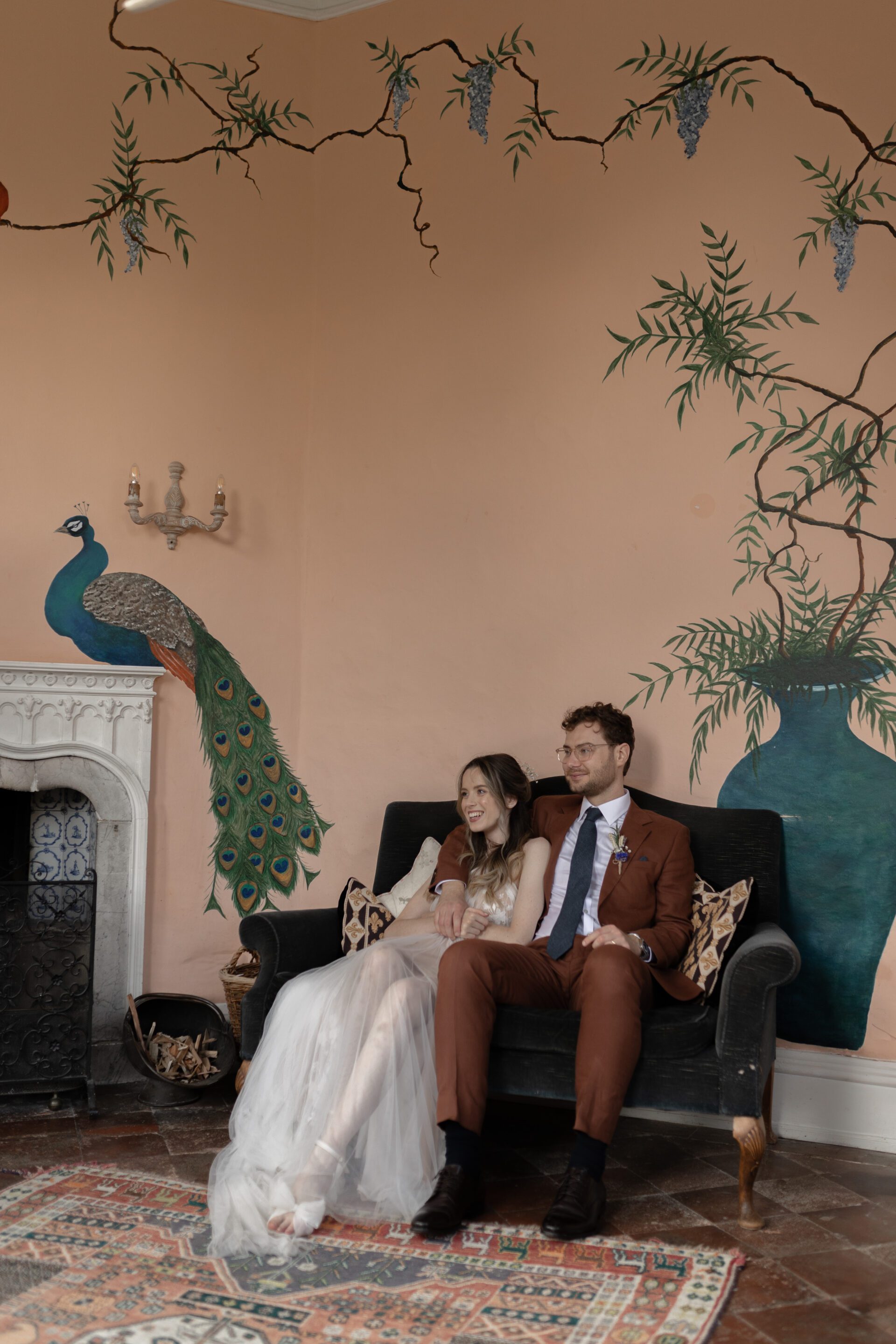 Golden hour couples portraits in the Orangery at Gloucestershire wedding venue, Frampton Court Estate