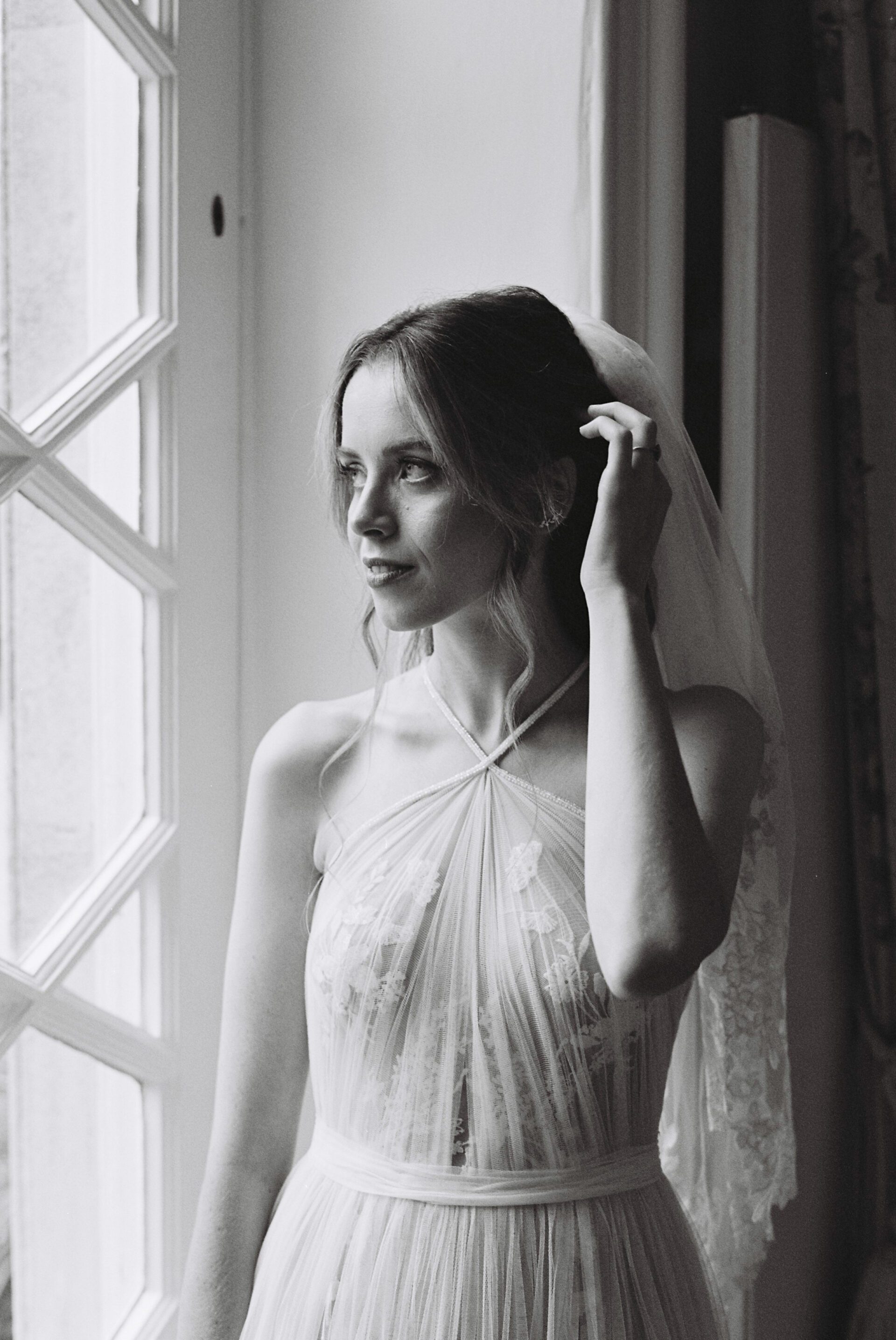 Bridal portraits at Gloucestershire wedding venue, Frampton Court Estate, captured on 35mm film