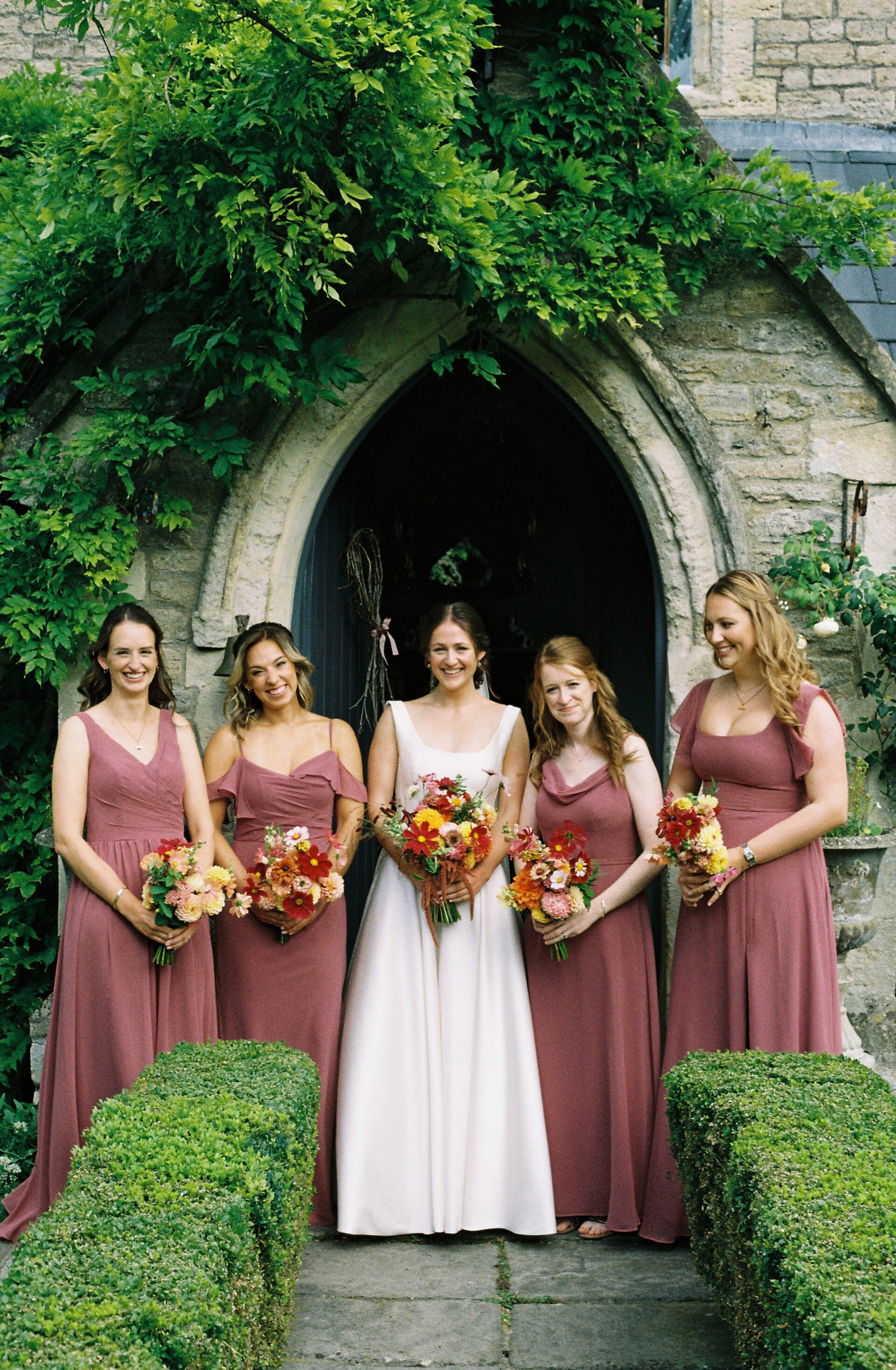 35mm portrait of the bride and her bridesmaids