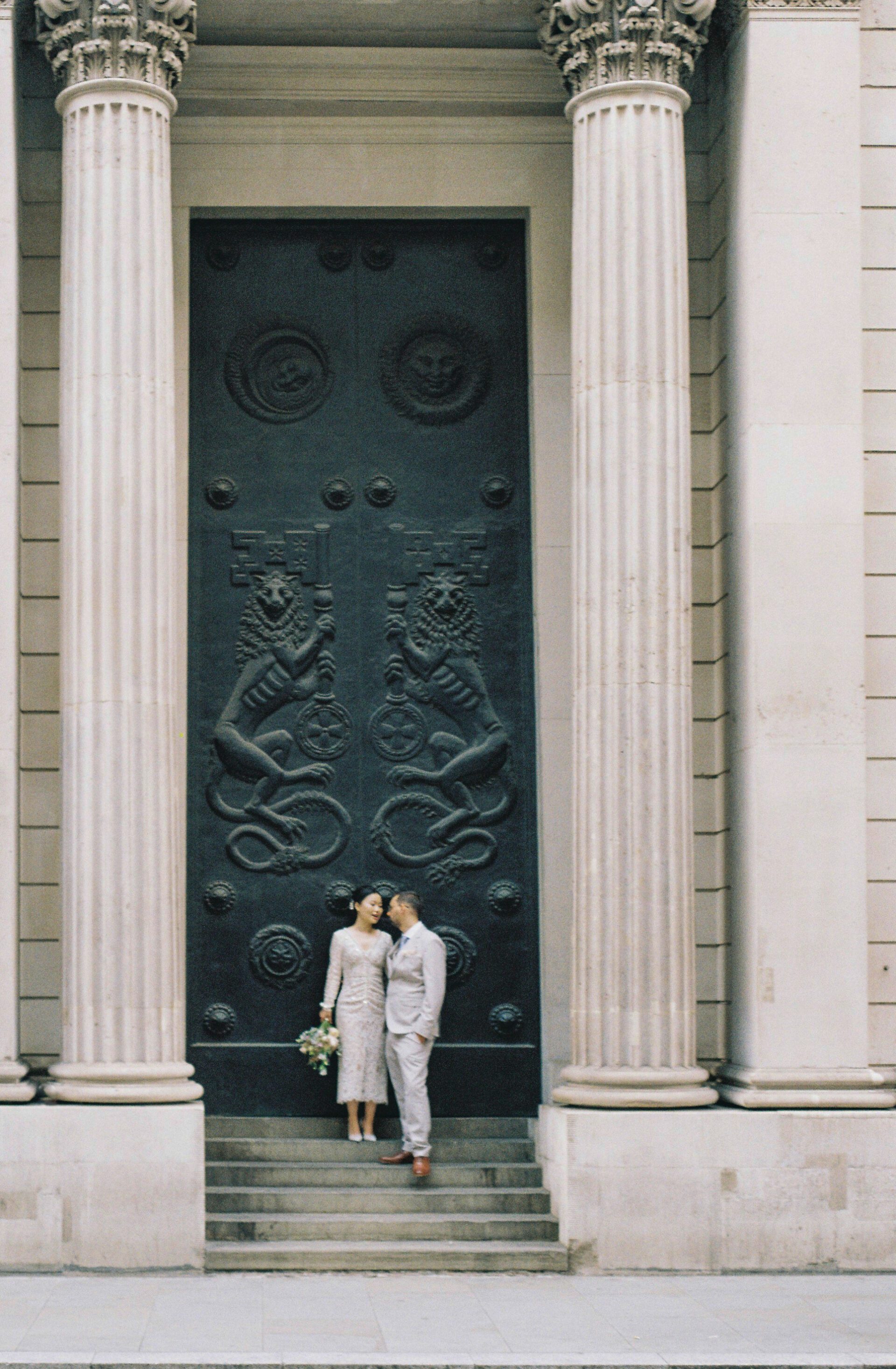 35mm film wedding photography couple portrait in London