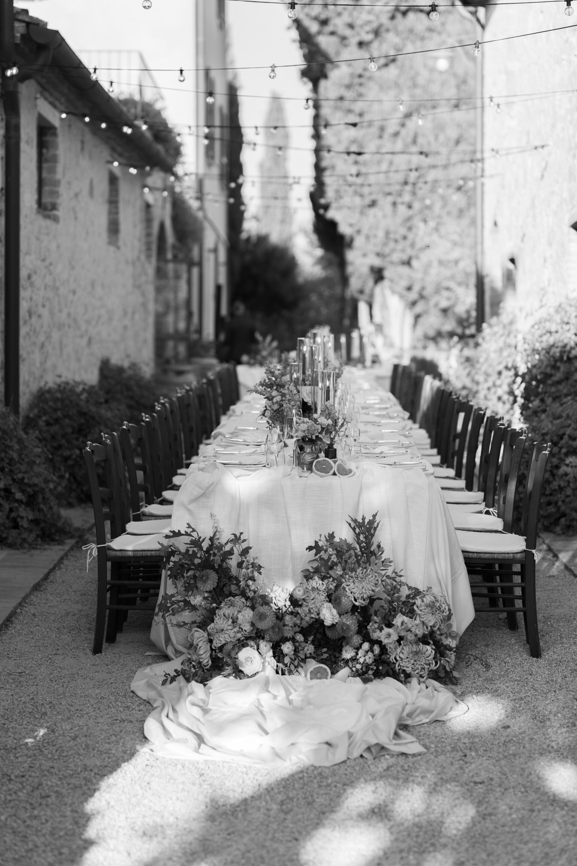 Beautiful tablescape at luxury Tuscany wedding