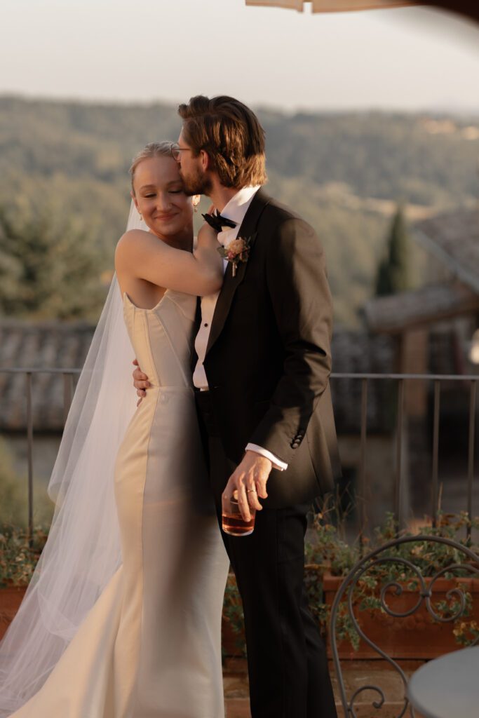 Destination wedding photographer captures couple portraits during golden hour at Italian wedding
