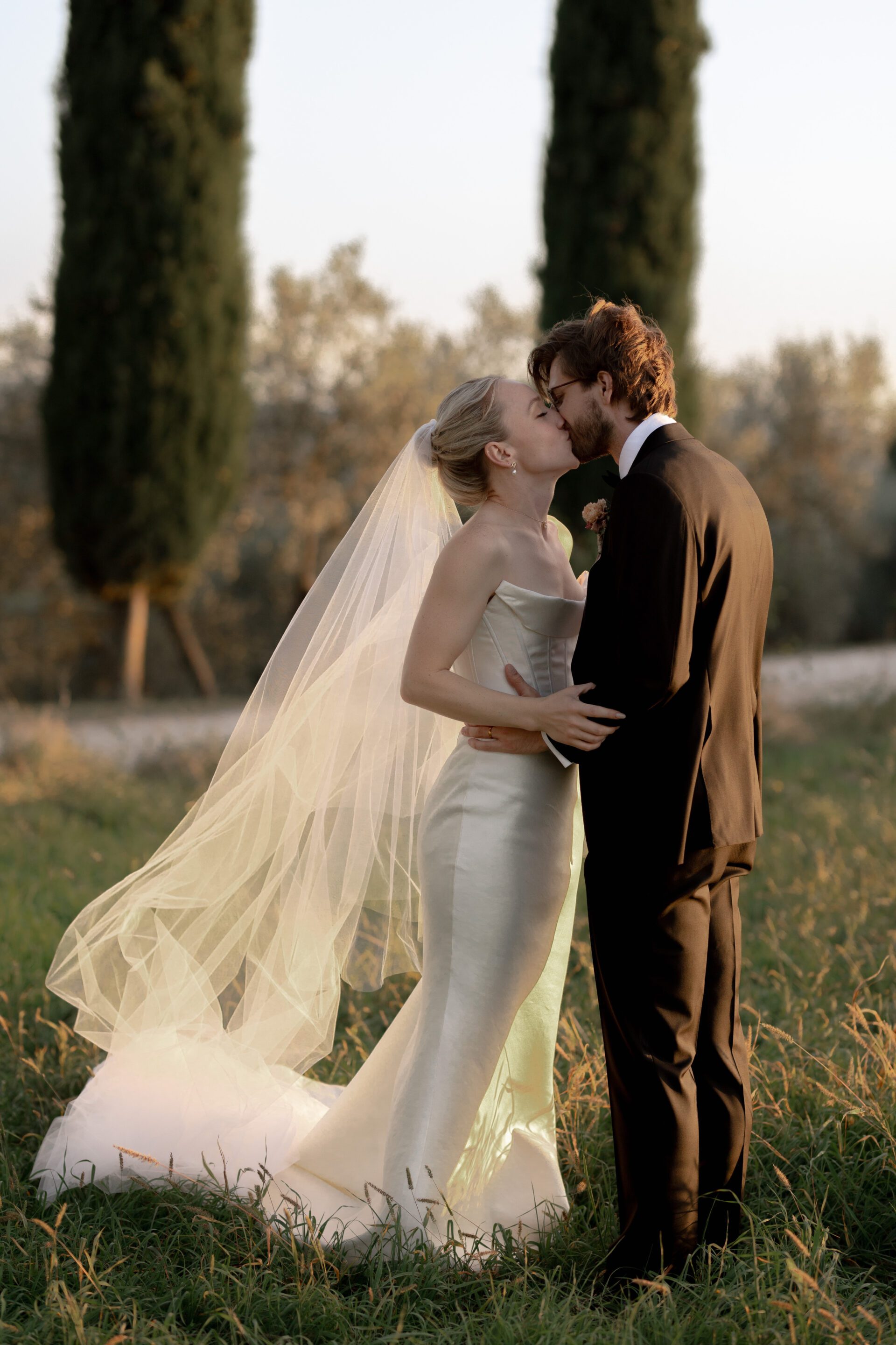 Golden hour couple portrait session at luxury Tuscan wedding