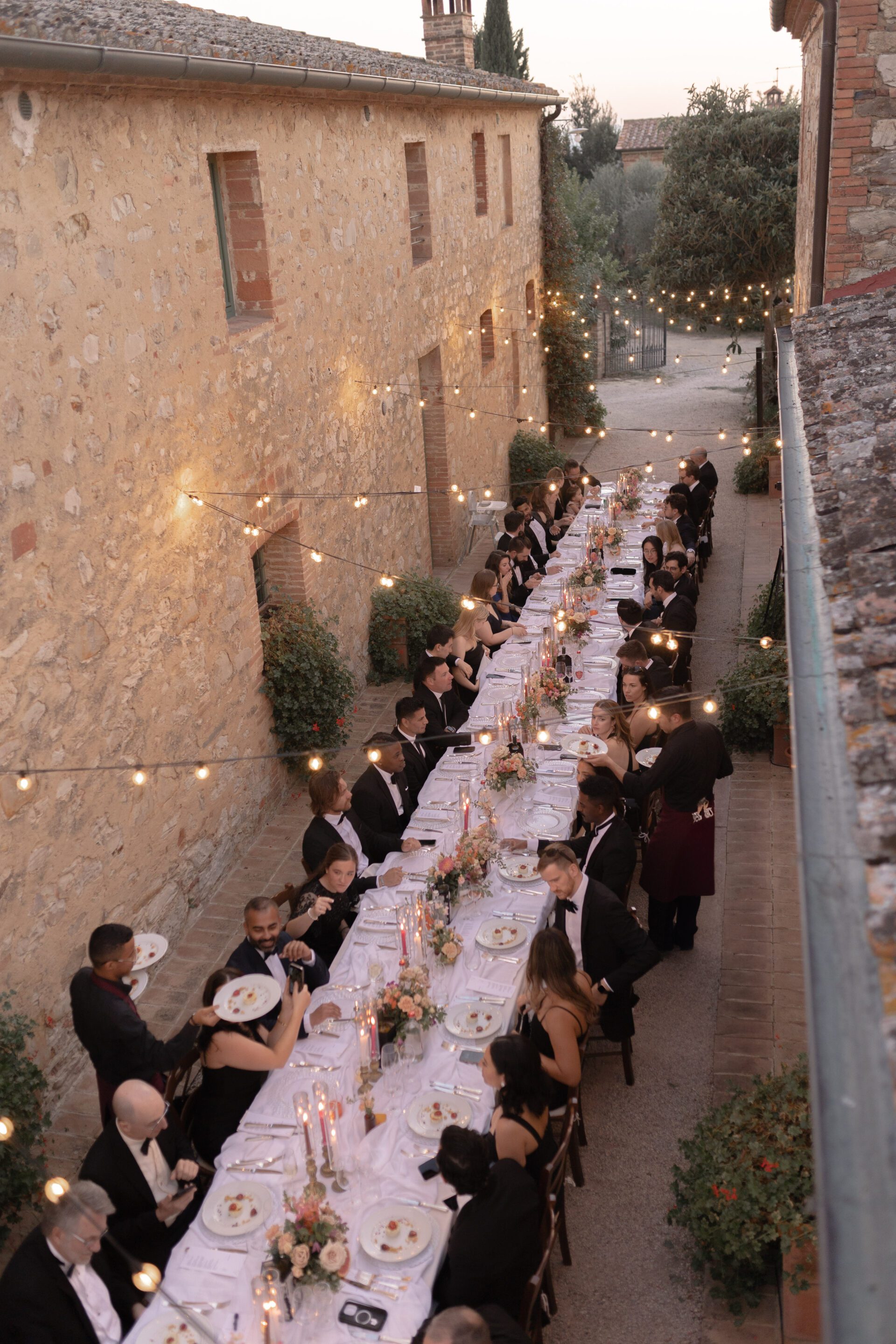 Italian wedding feast at luxury Tuscan wedding
