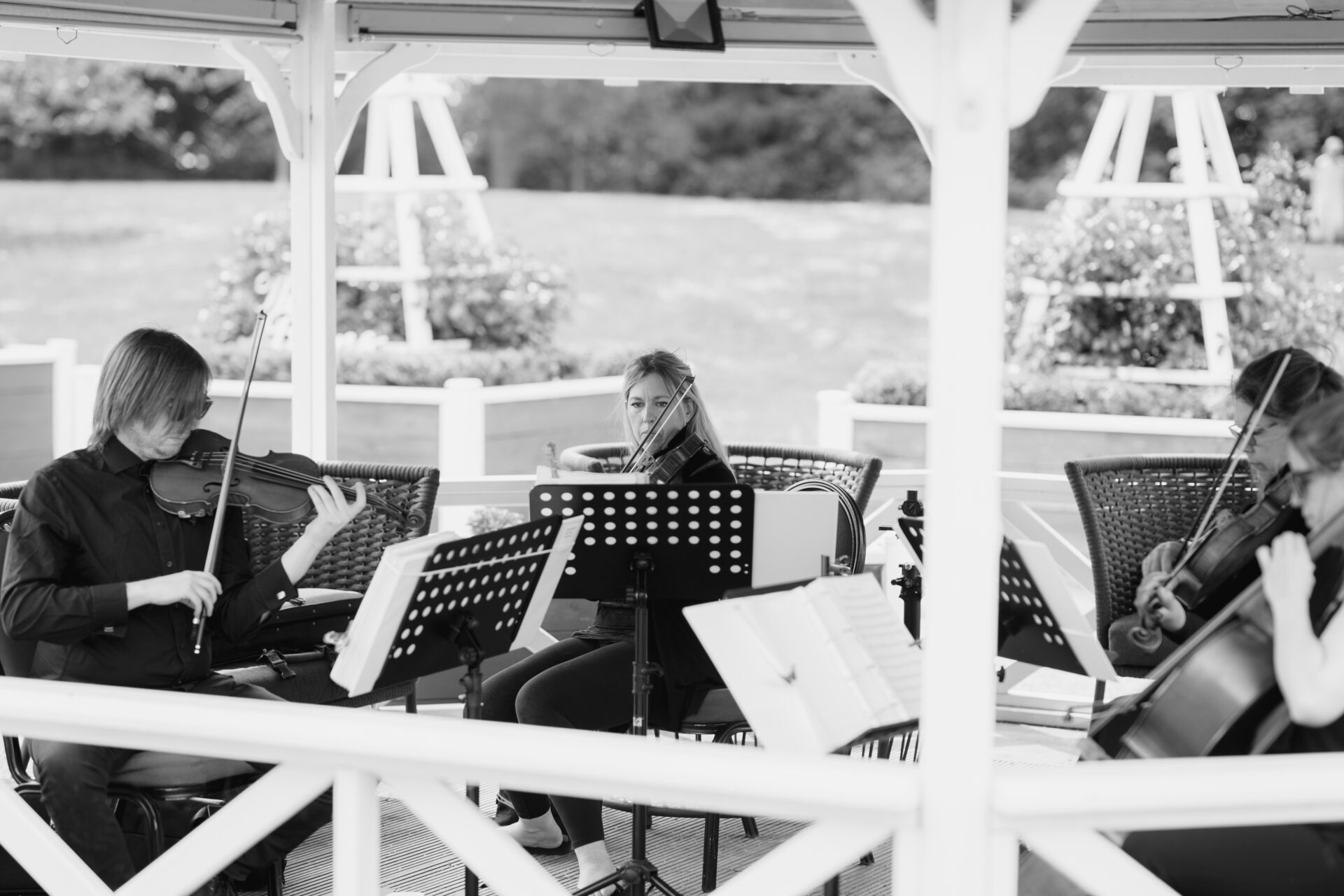 Music during the drinks reception at Tortworth Court