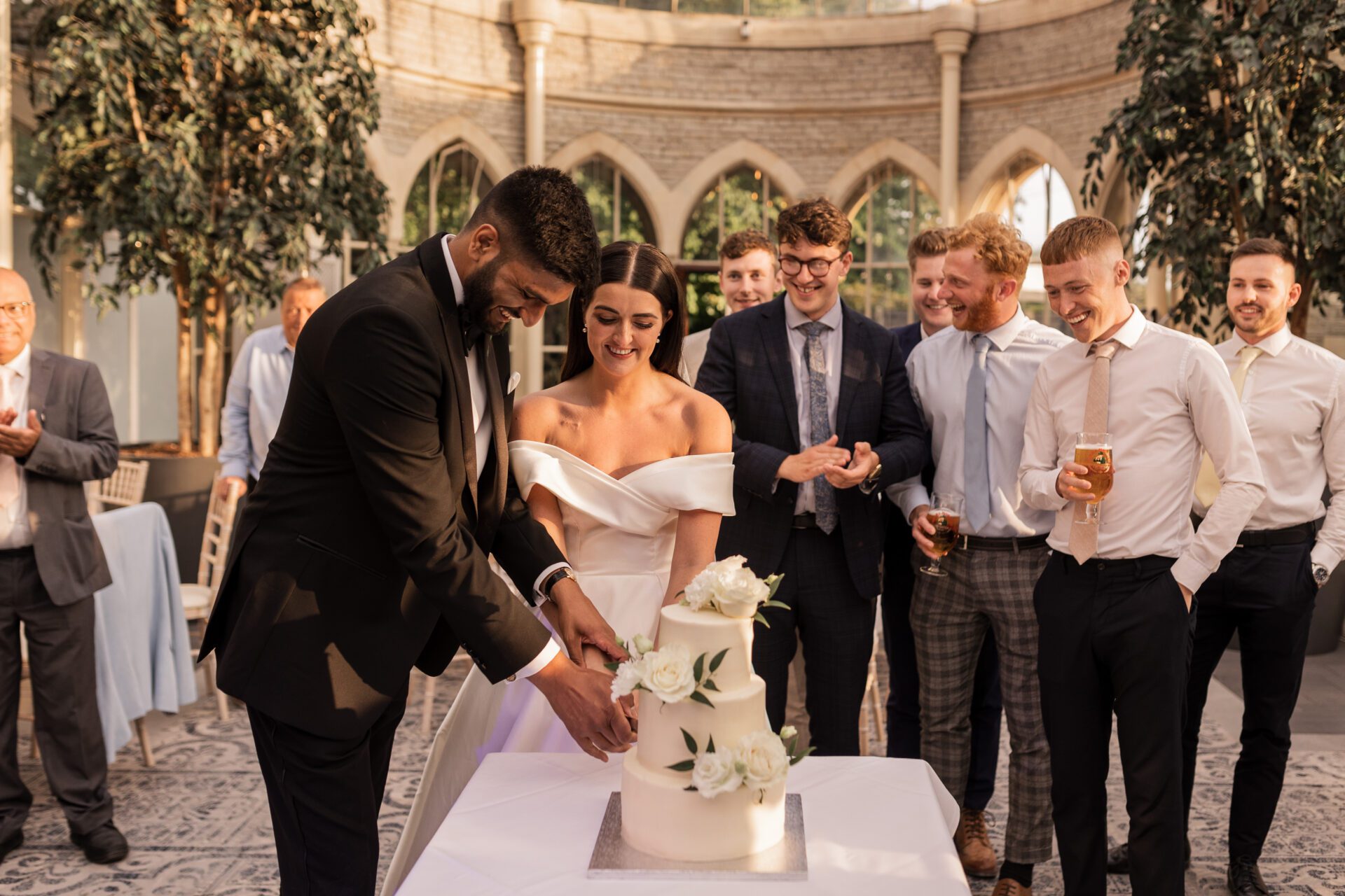 Cake cutting in the Orangery at Tortworth Court