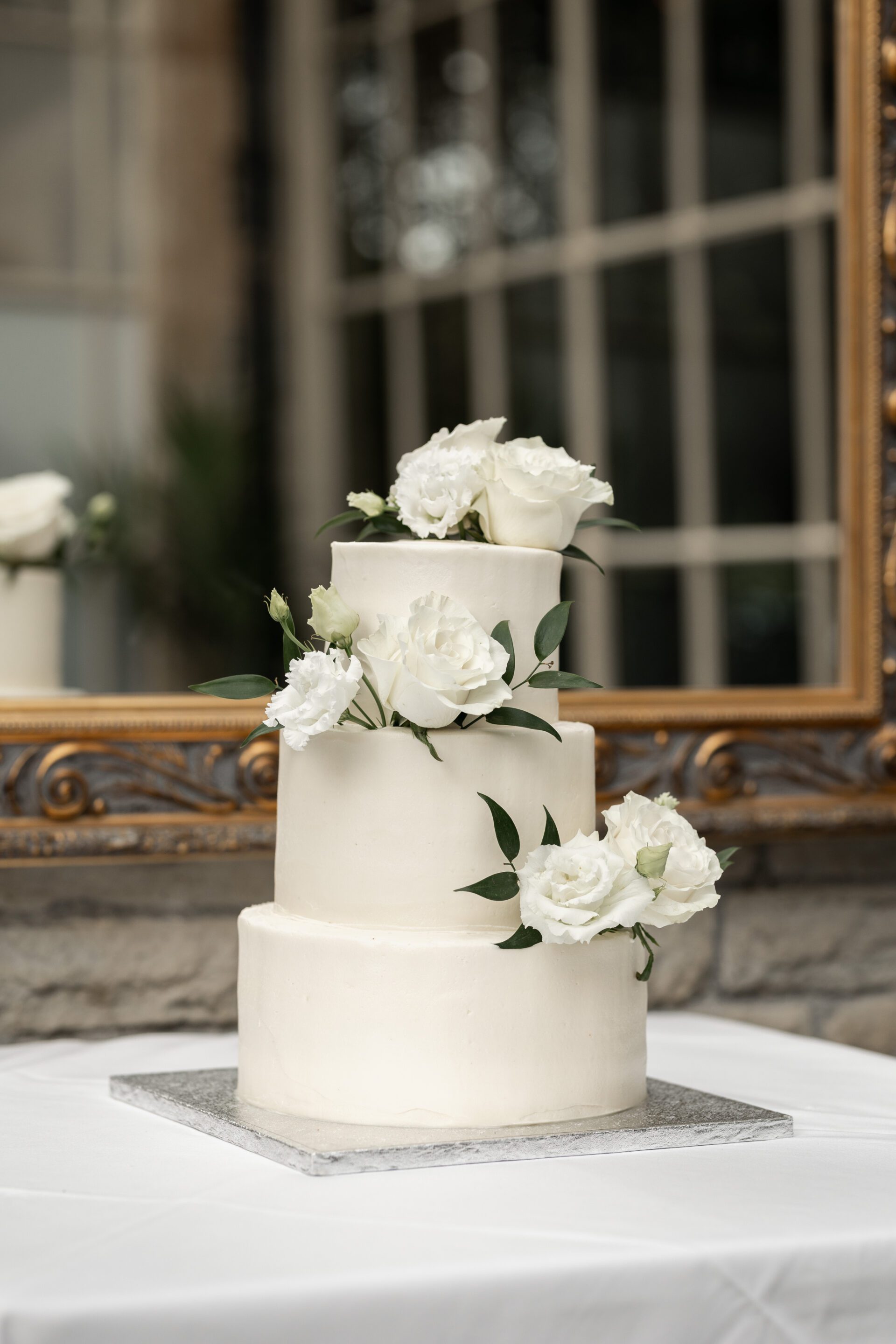 Wedding cake set up in the Orangery at Tortworth court